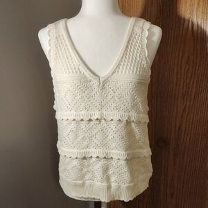 Francesca's Cream Crochet Knit Sleeveless Sweater Top